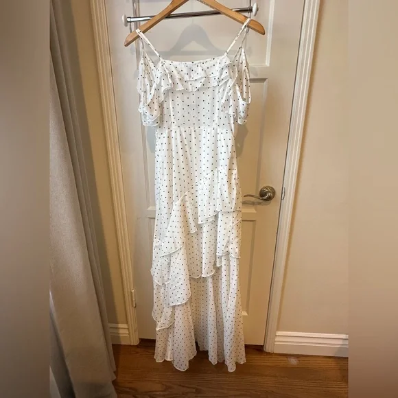 NWT Black and White Polka Dot Off-Shoulder Ruffled Maxi Dress, Size S - Picture 6 of 8